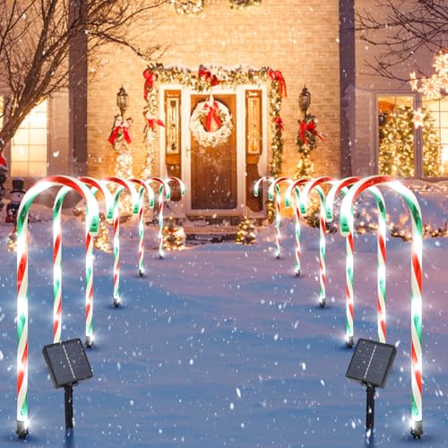 2PK 12 PCS 8 Modes Solar Candy Cane Lights 15FT I5365