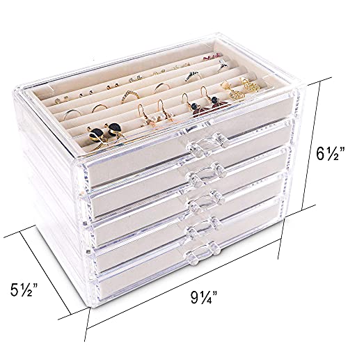 5 Layers Clear Acrylic Velvet Jewelry Box with 5 Drawers W934796