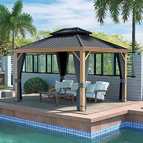 10' x 12' Hardtop Metal Gazebo with Netting and Curtains Z42818
