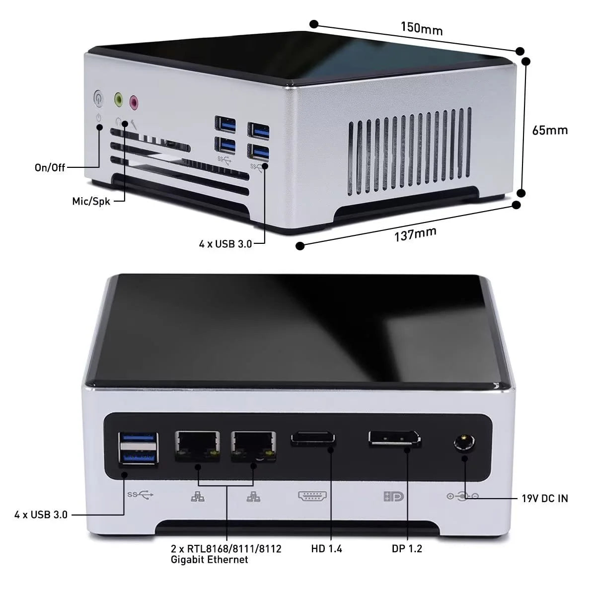 Mini PC Desktop DDR4 Octa Core i9 10880H 64GB RAM 1TB SSD 2LAN HD DP M.2 WiFi BT4.2 Windows 11 Pro U299282
