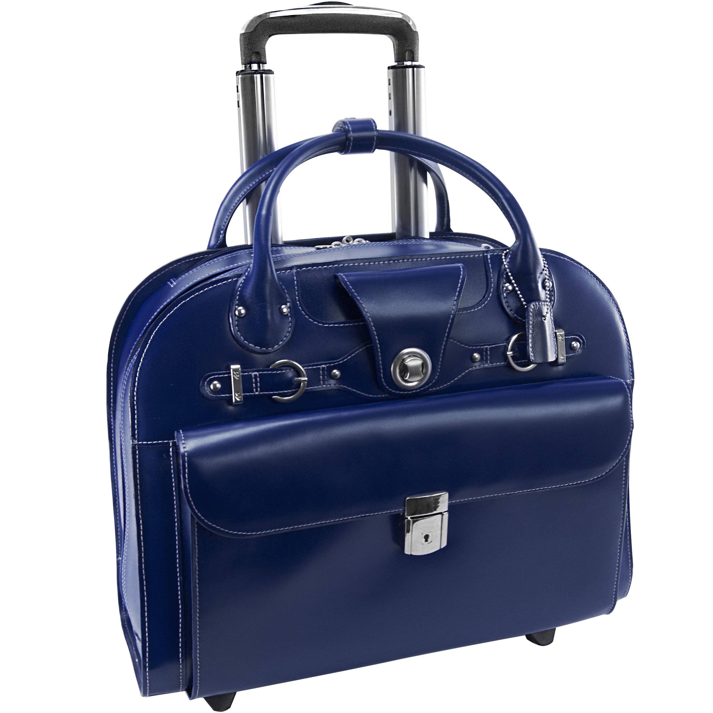 Navy Leather Wheeled Laptop Briefcase M2082