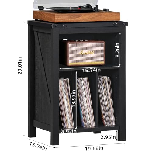 Rustic Brown Wood Record Player Stand with Vinyl Record Storage W79910