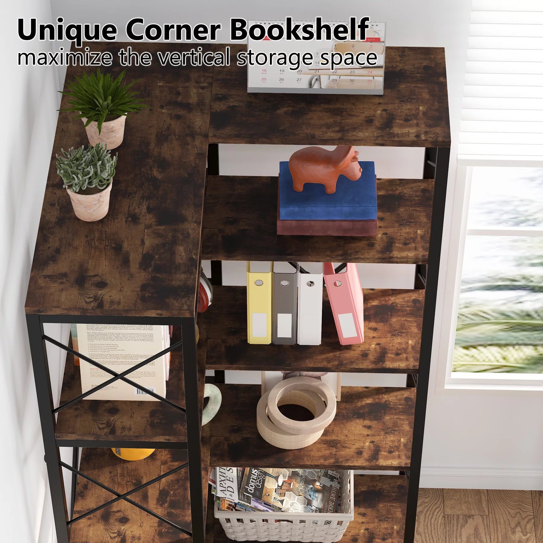 5-Tier Rustic Brown Corner Bookshelf P60210