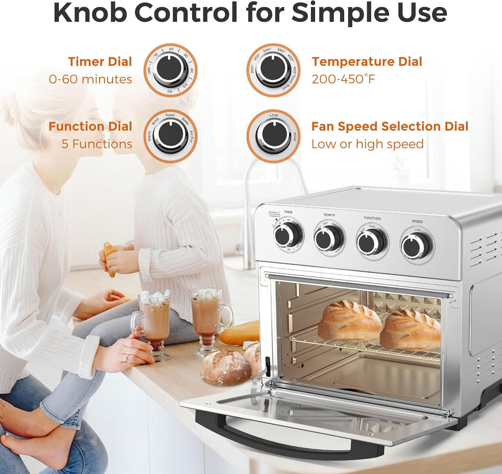 24.3QT/23L 1700W Stainless Steel Air Fryer Toaster Oven with 4 Accessories L70849