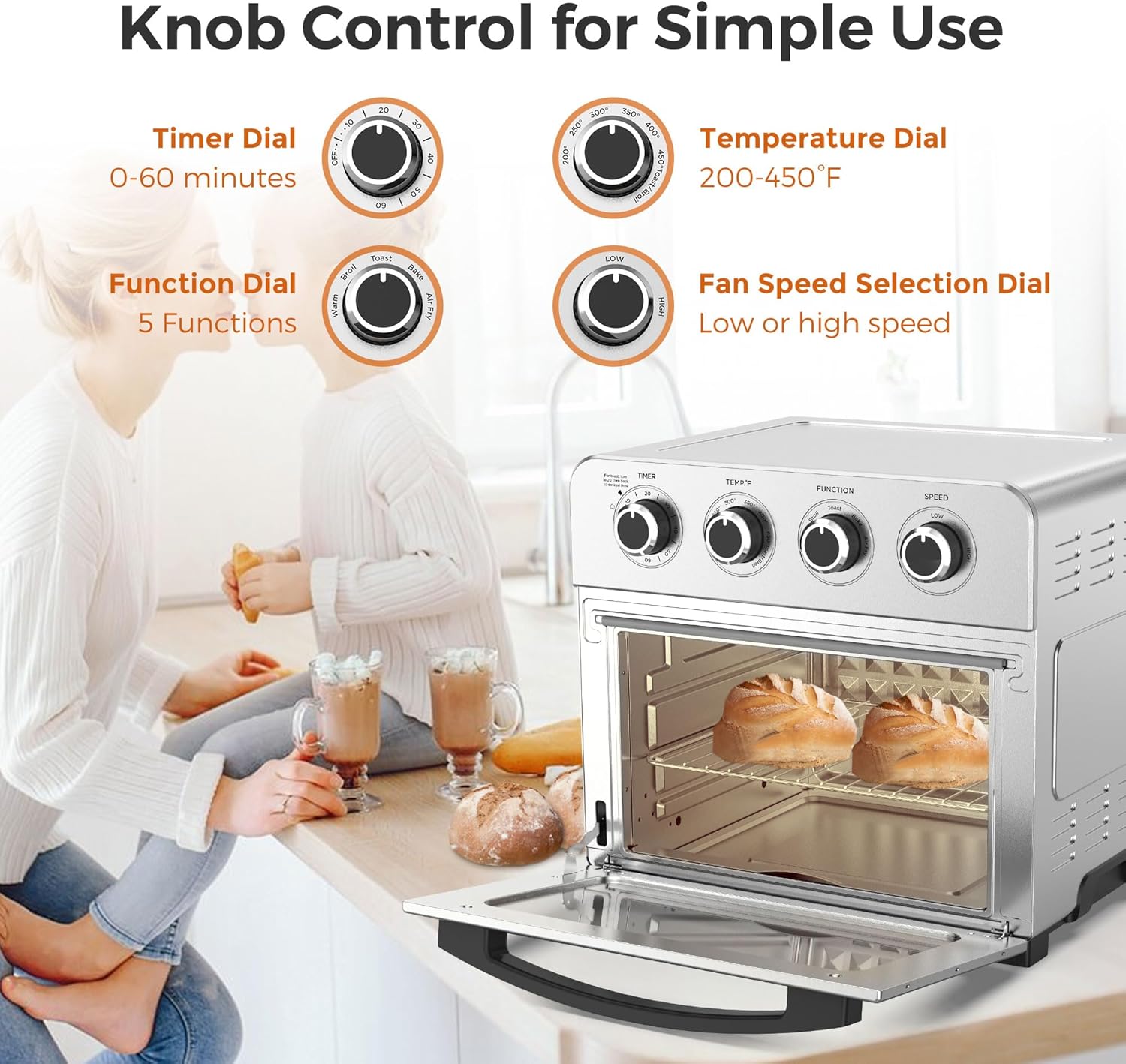 24.3QT/23L 1700W Stainless Steel Air Fryer Toaster Oven with 4 Accessories L70849