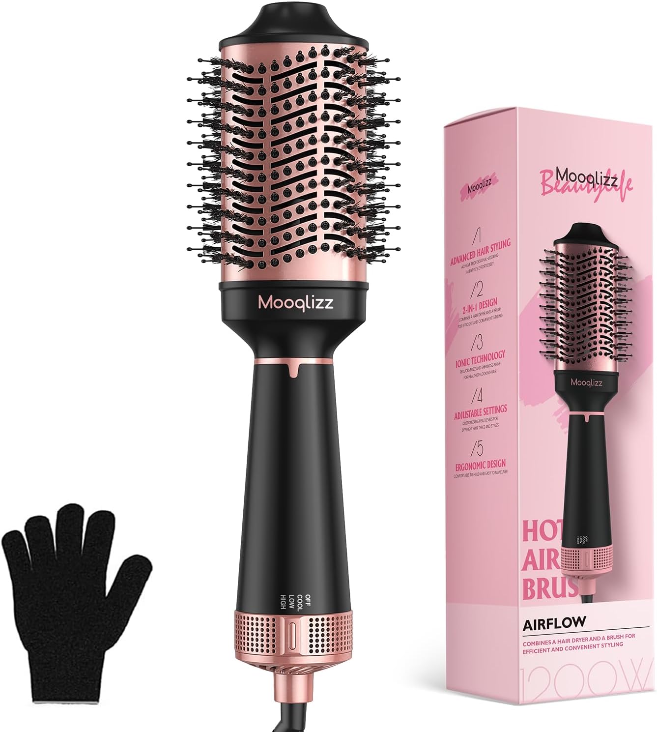 Pink Black Hair Dryer Brush L2398