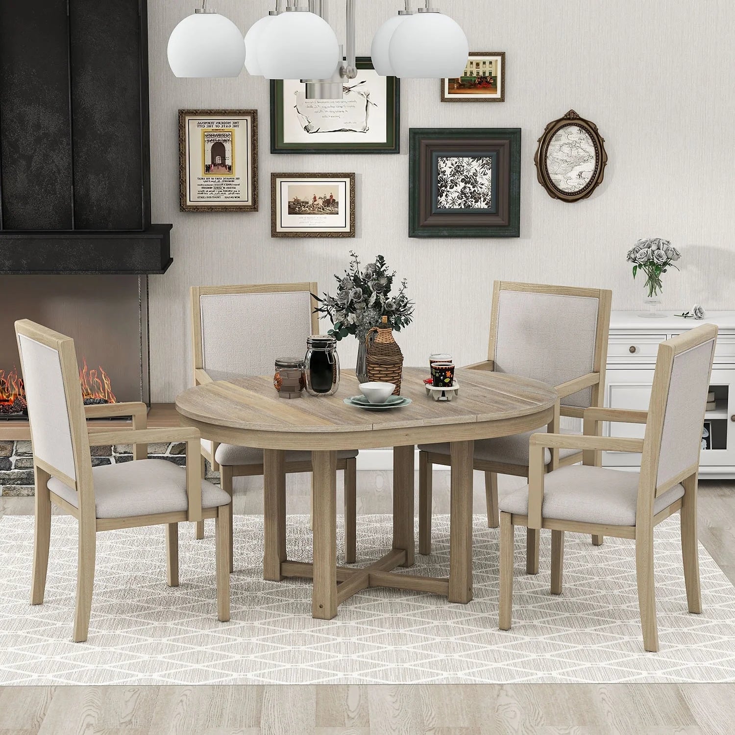 5-Piece Extendable Wood Dining Table Set O99097