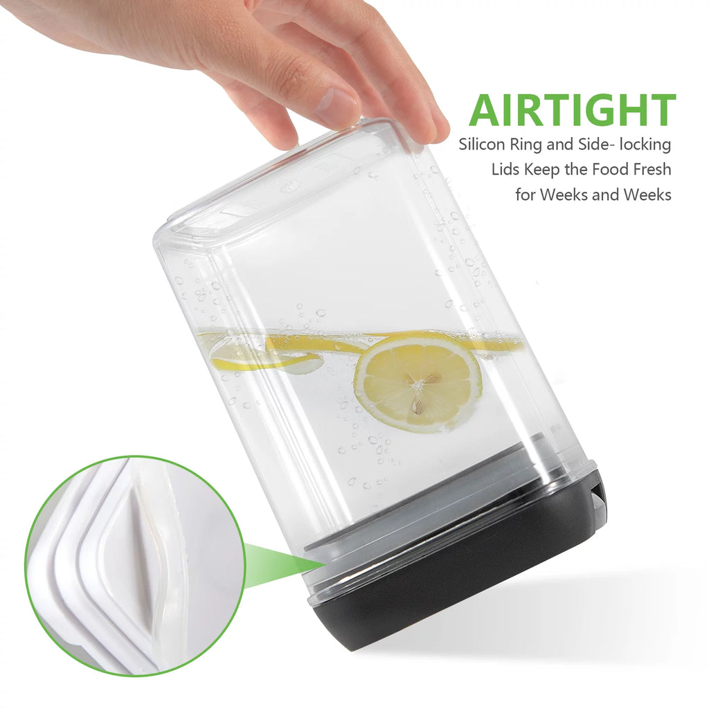 9 PCs Clear Food Storage Containers Set with Black Lid V373
