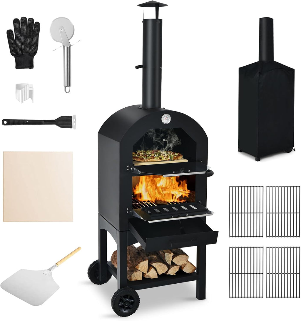 Outdoor Pizza Oven with 12" Pizza Stone, Pizza Peel, Waterproof Cover R95567