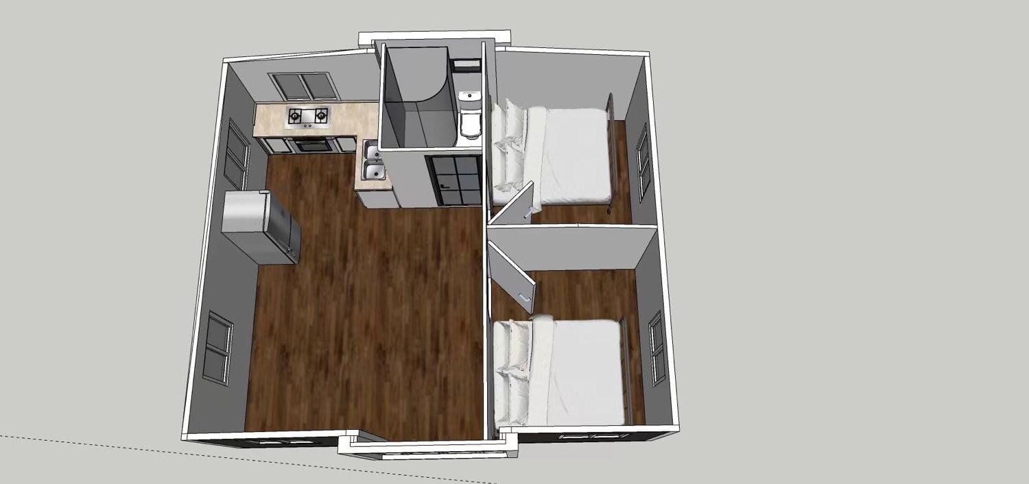 19x20 ft Prefabricated Mobile House with Bedrooms and Kitchen E7676