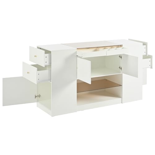 White Glass Top 6 Drawer Wooden Closet Storage Cabinet X713