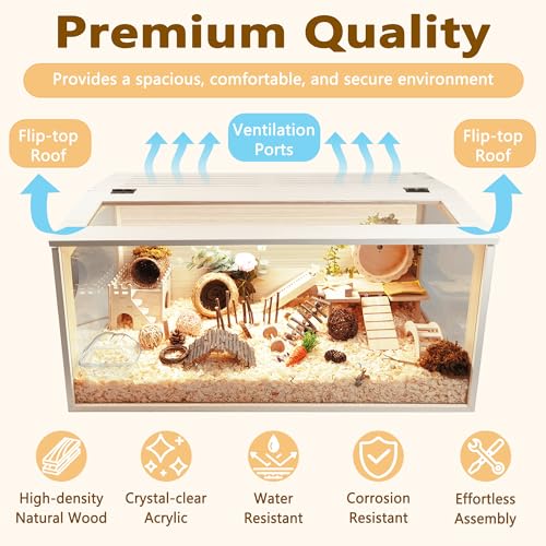Extra Large Wooden Hamster Cage with Acrylic Sheets (32 x 16 x 16 Inch) E914