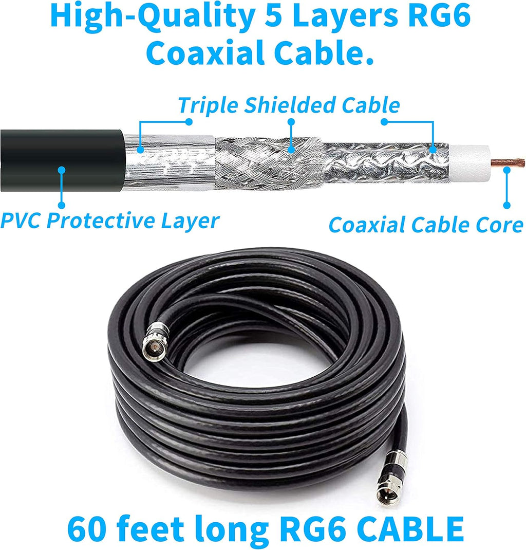 150 Miles Outdoor TV Antenna with 60FT RG6 Cable M52619