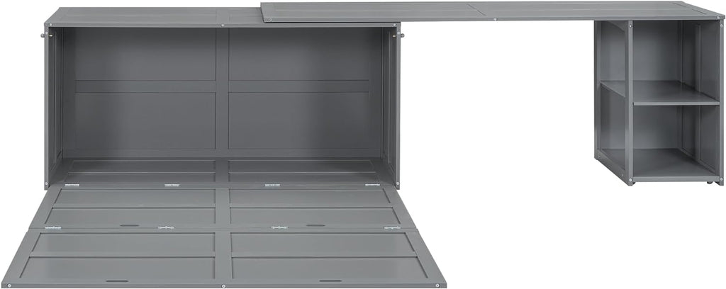 Gray Queen Size Murphy Cabinet Bed with Rotatable Desk and Shelves I192