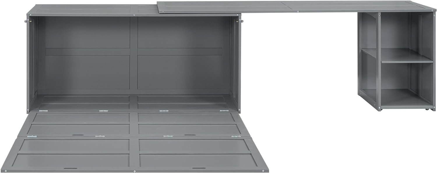 Gray Queen Size Murphy Cabinet Bed with Rotatable Desk and Shelves I192