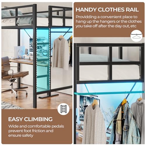 White Metal Twin Loft Bed with Ladder and Guardrail V1971