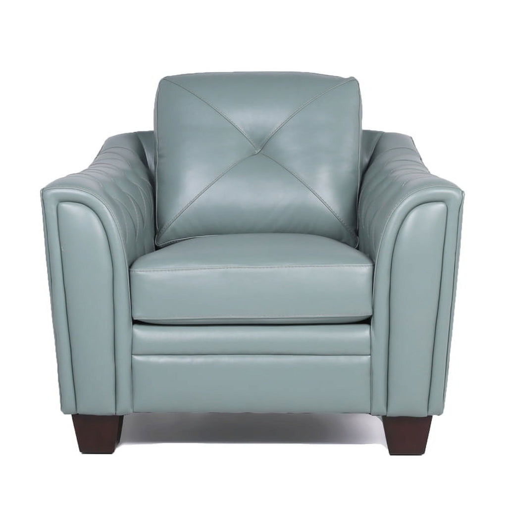 2 Piece Tufted Leather Accent Chair Set In Spa Blue V12599