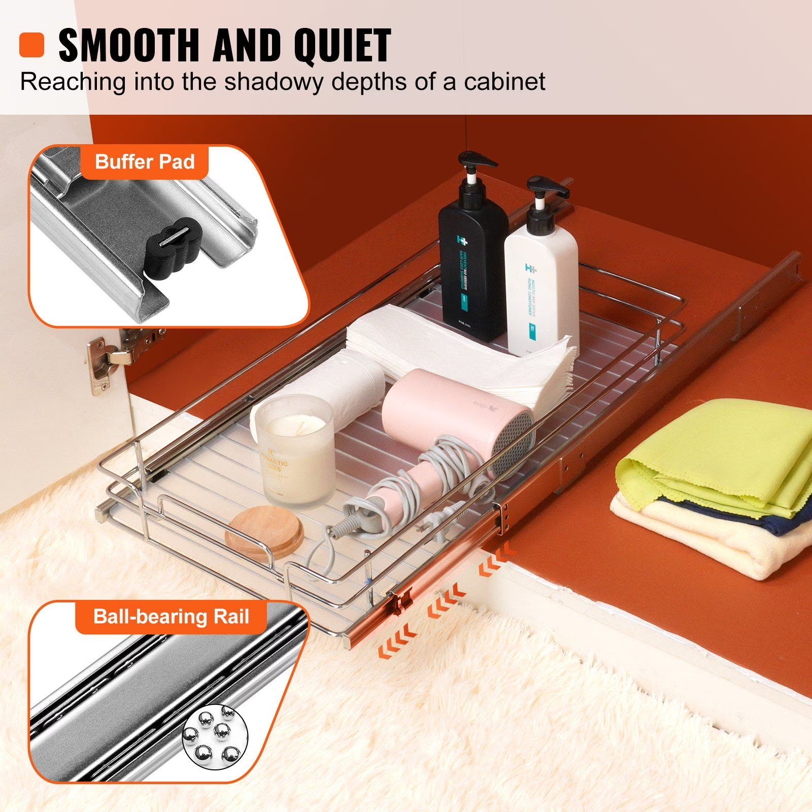 Chrome Steel Heavy Duty Pull Out Cabinet Organizer E753
