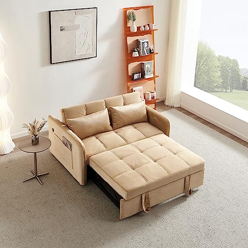 Pink Velvet Full Size Pull Out Sofa with USB Port Y144