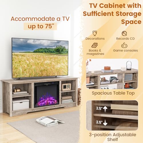 Black 70-inch Wooden Electric Fireplace TV Stand with Remote Control Q956