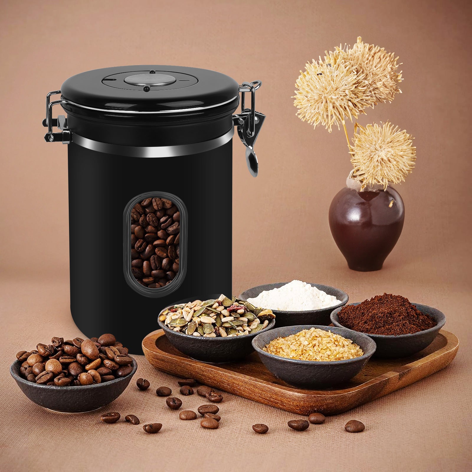 60oz 304 Stainless Steel Airtight Coffee Canister Black O4983