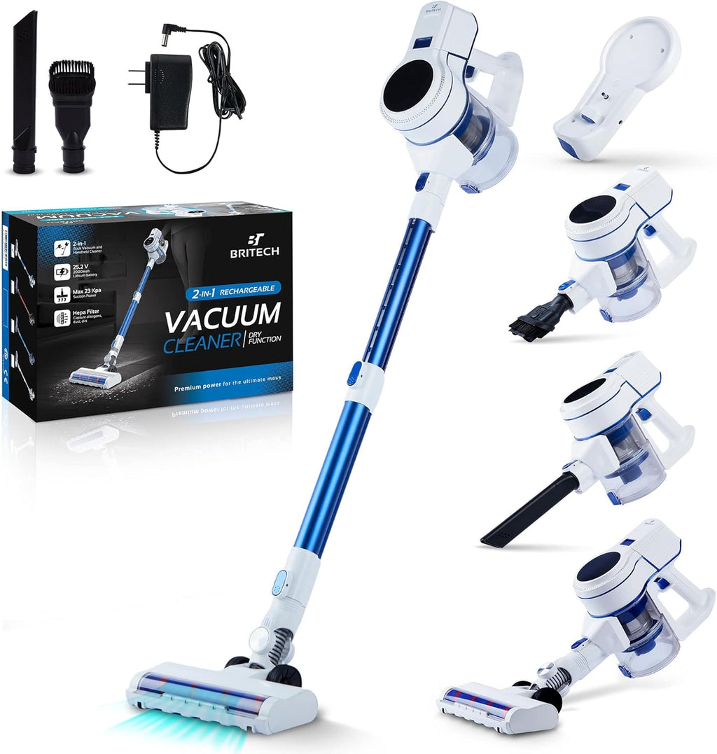 Cordless Stick Vacuum Cleaner with 250W Motor, 30min Runtime, LED Display Screen & Headlights (White) W260