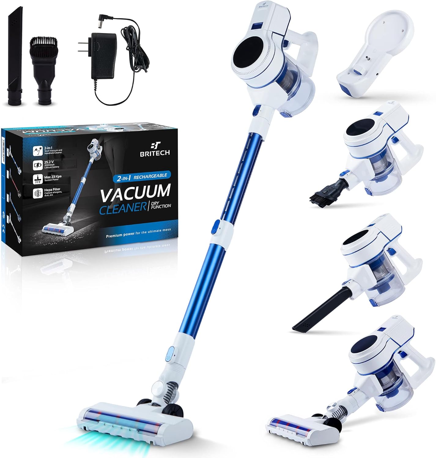 Cordless Stick Vacuum Cleaner with 250W Motor, 30min Runtime, LED Display Screen & Headlights (White) W260
