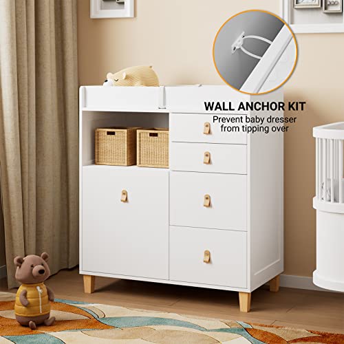 White 33.5" Wooden Baby Changing Table Dresser with Drawers V7667