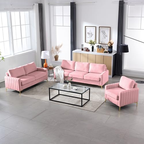 Pink Velvet 3 Piece Sofa Set A3120