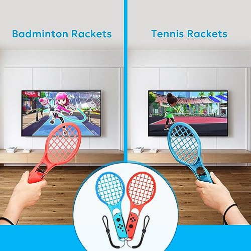 11 in 1 Switch Sports Accessories Bundle with Tennis Rackets, Golf Clubs, Swords, Wrist and Leg Strap, Storage Bag D48697