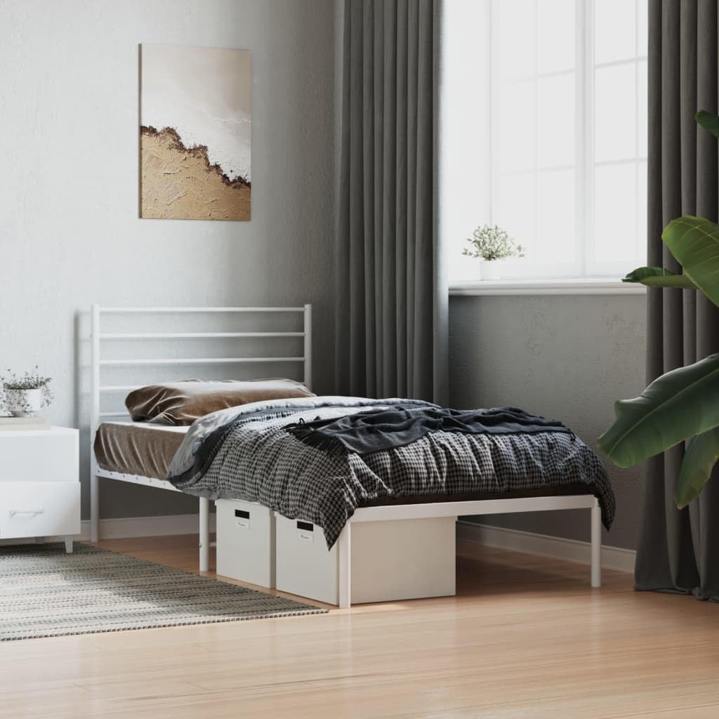 White Metal Bed Frame with Headboard 39.4"x78.7" P759
