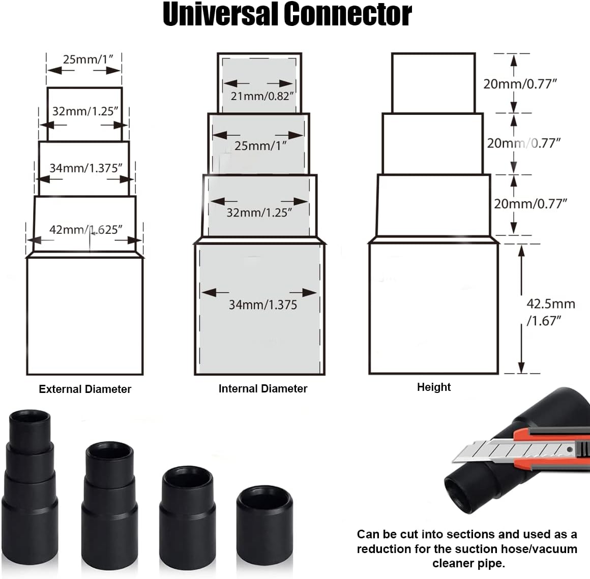 2 Pieces 25mm Horse Hair Vacuum Attachment with Universal Connector, Round Dust Brush, Hose Adapter S34877