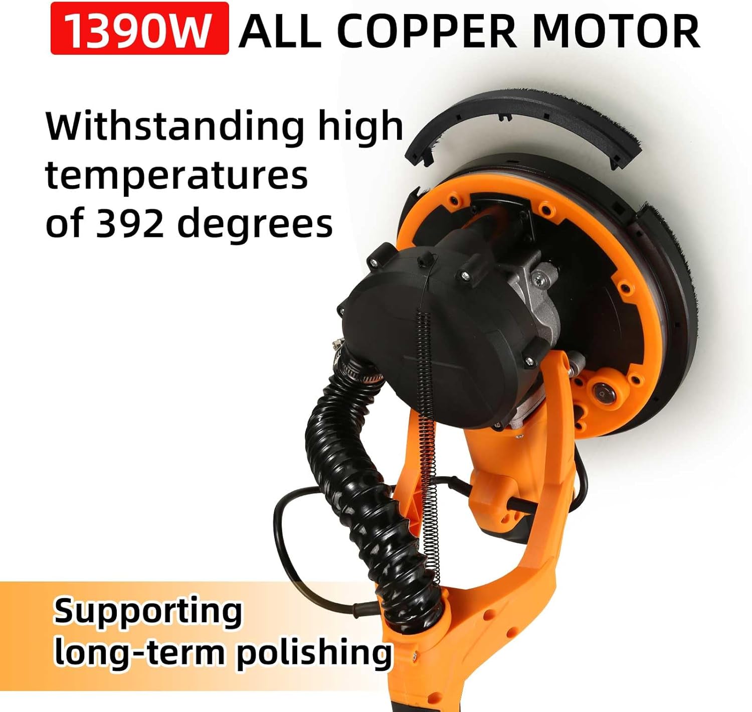 1390W Electric Drywall Sander with Vacuum, 13ft Cord, Auto Dust Collection T6487