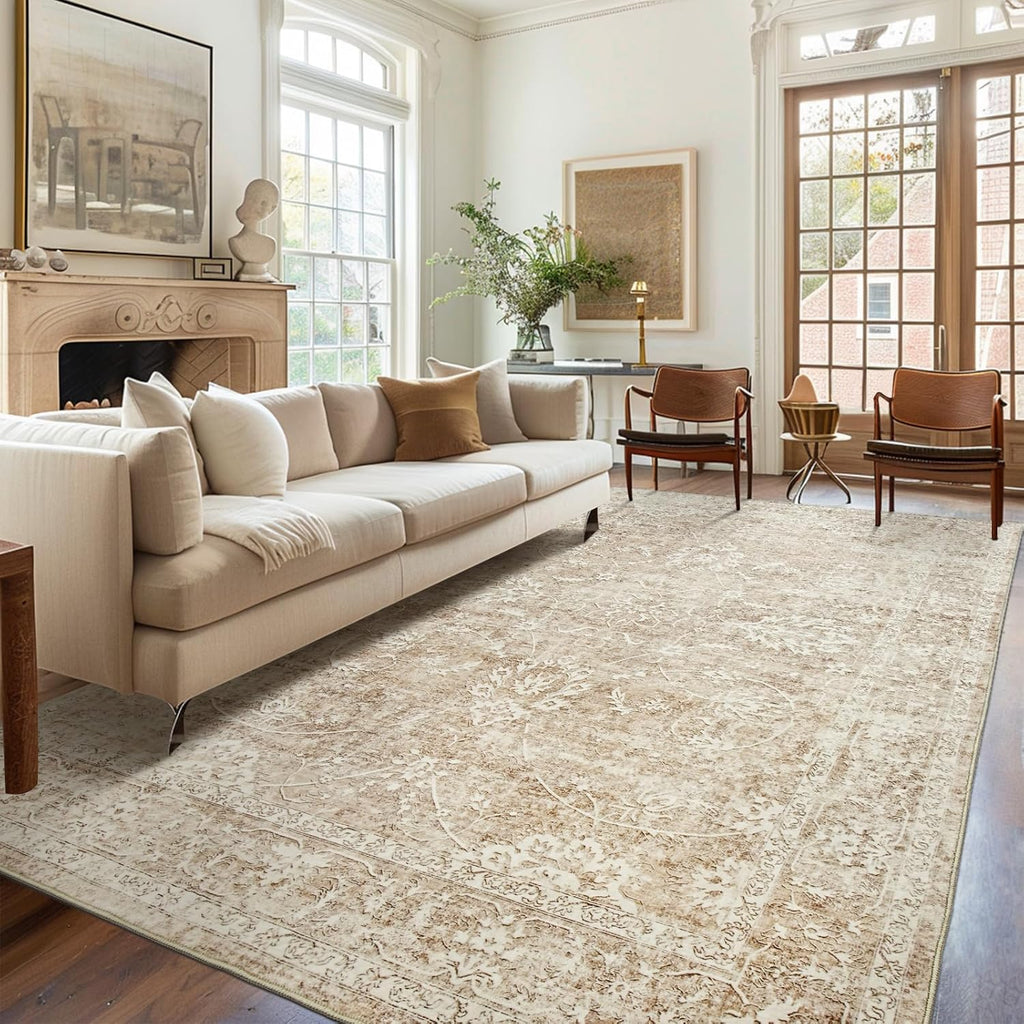 Beige/Brown 5x7 Non Slip Washable Area Rug H8951