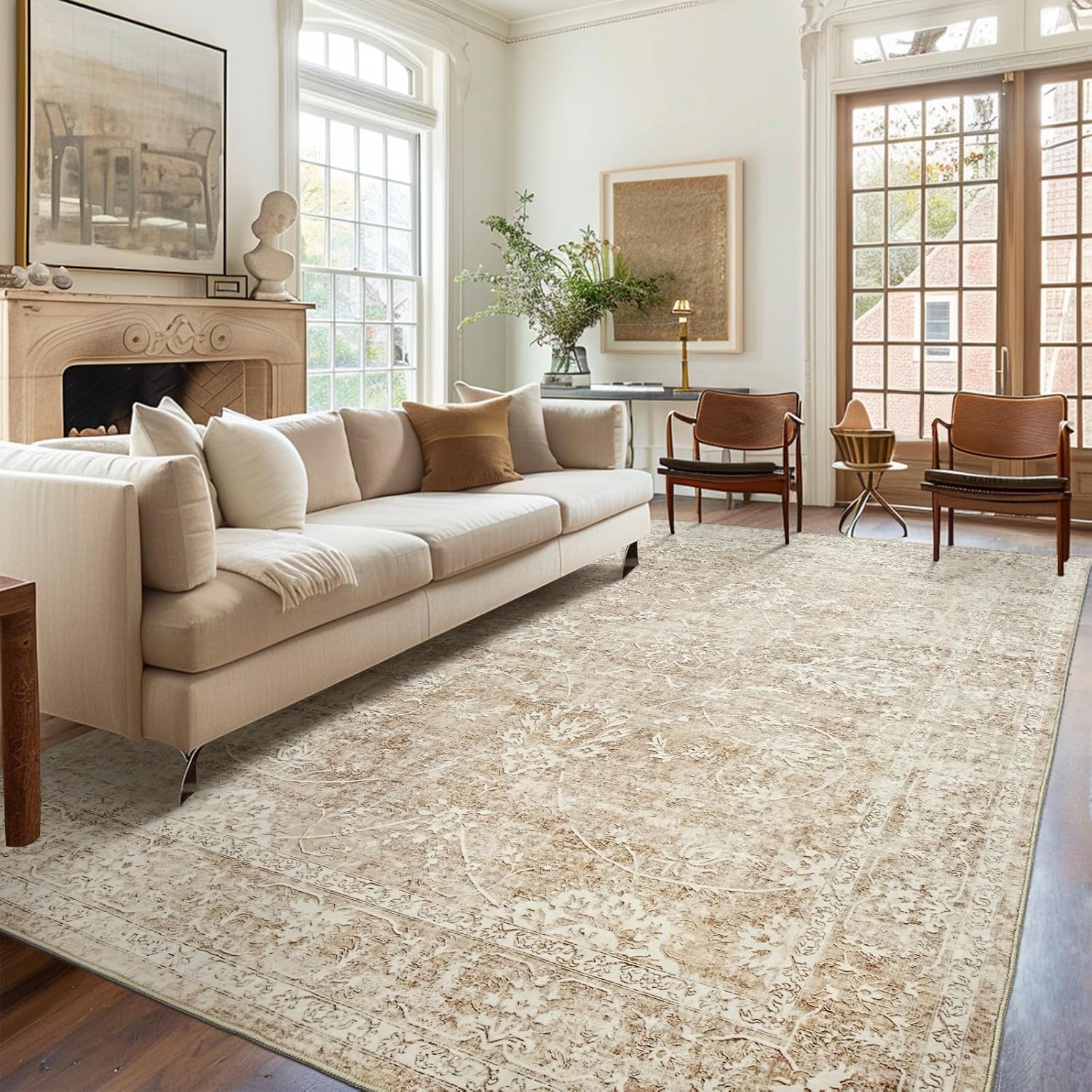 Beige/Brown 5x7 Non Slip Washable Area Rug H8951