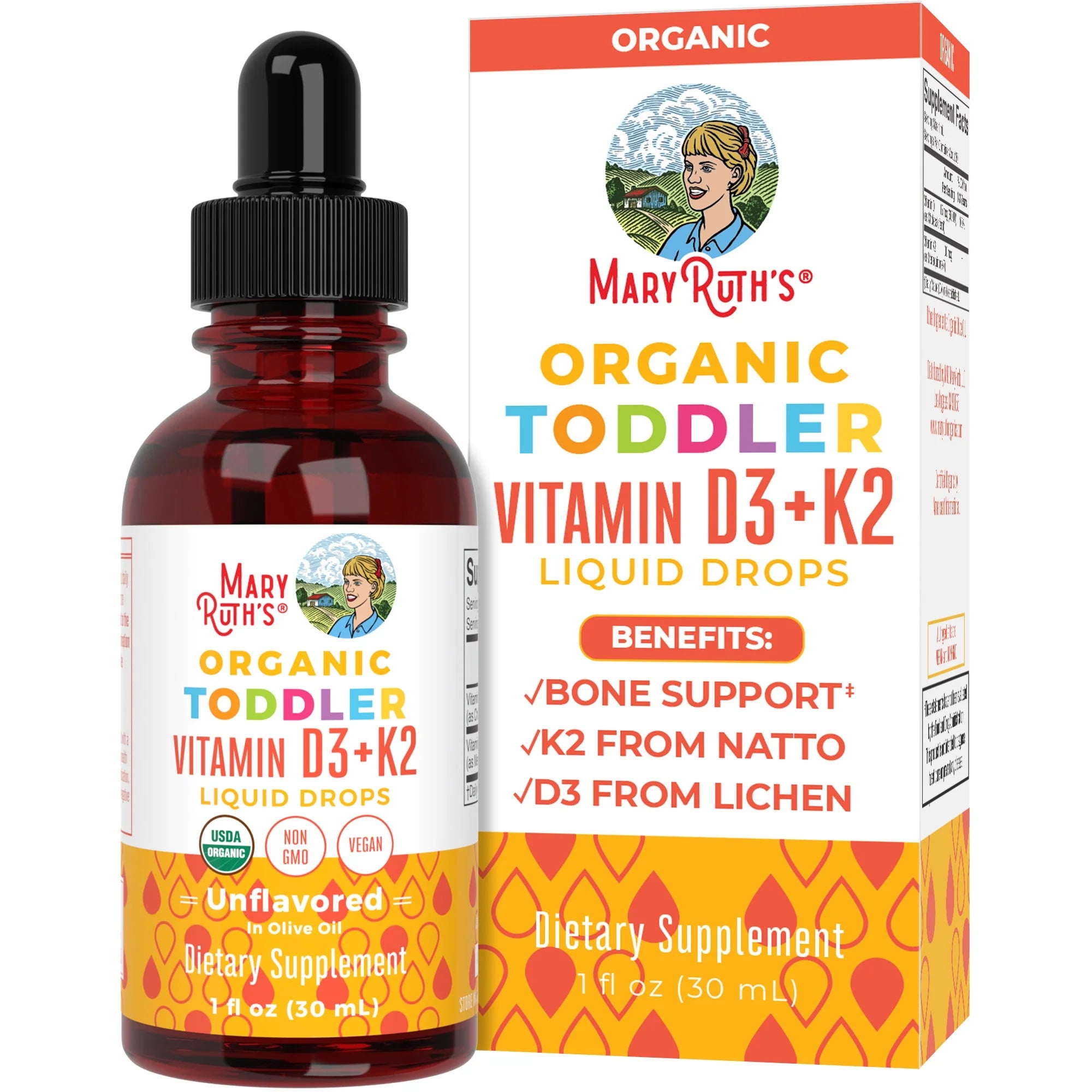 Unflavored Vitamin D3+K2 Liquid Drops, 1 fl oz T54126
