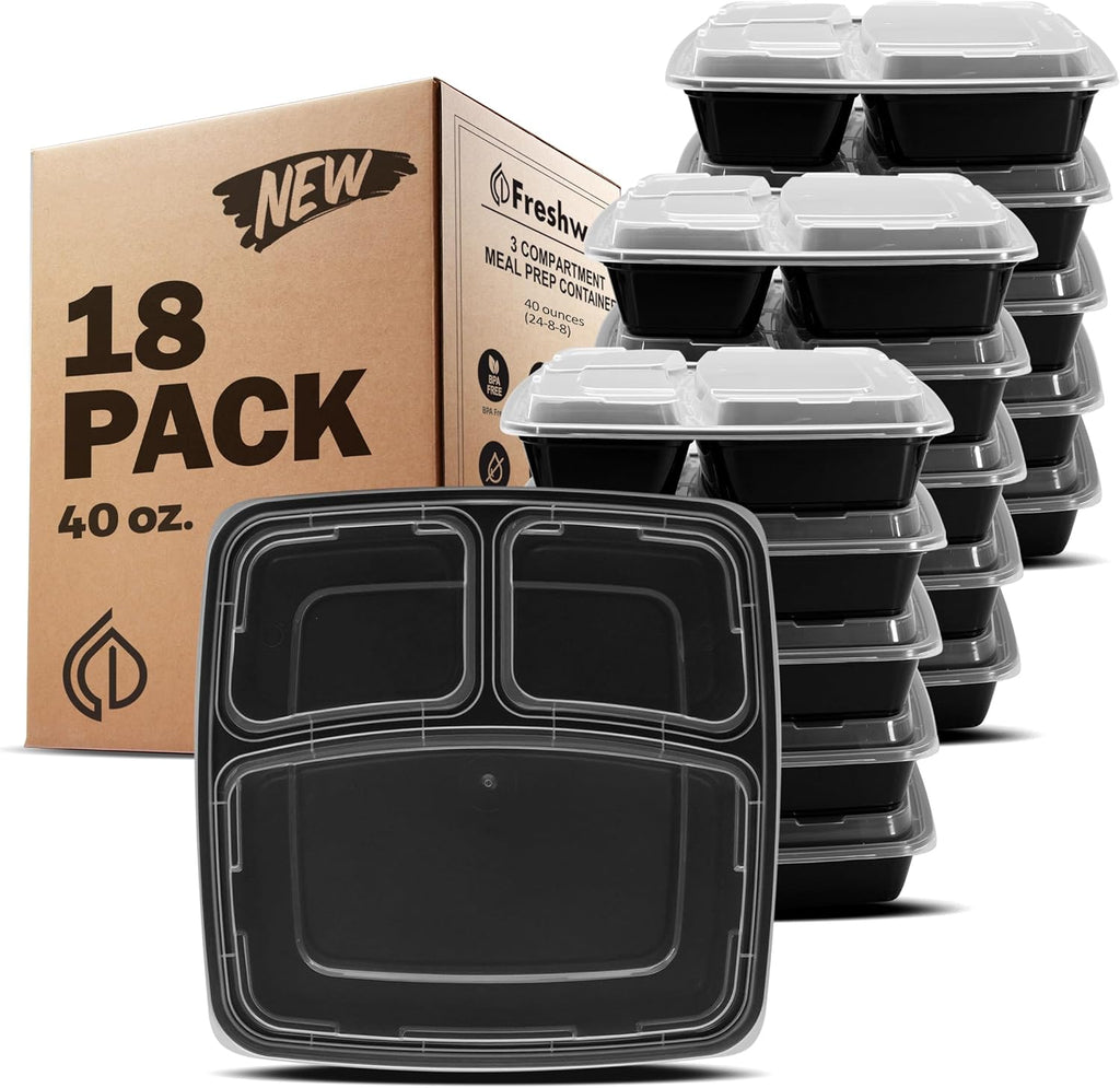 20 Count 3 Compartment BPA Free Food Containers with Lids X97472