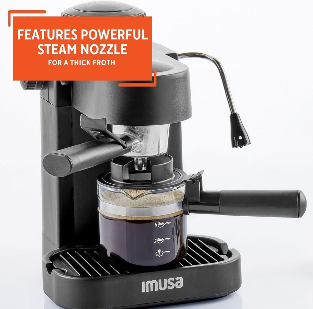 4 Cup Espresso Cappuccino Maker, Black P601