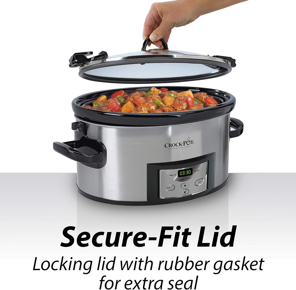 6 Quart Programmable Slow Cooker with Digital Timer, Stainless Steel Y385