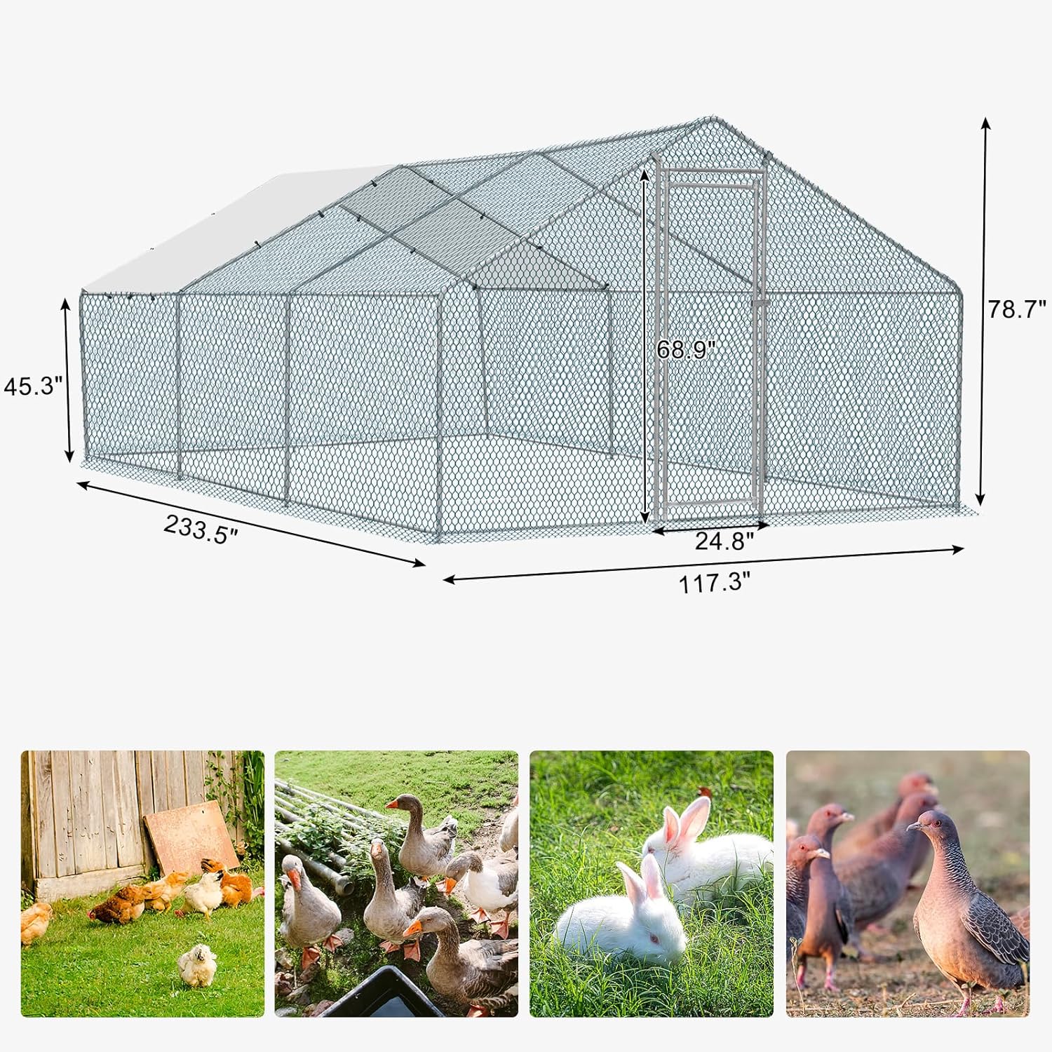 20 x 10 ft Metal Chicken Coop with Waterproof Cover J6163