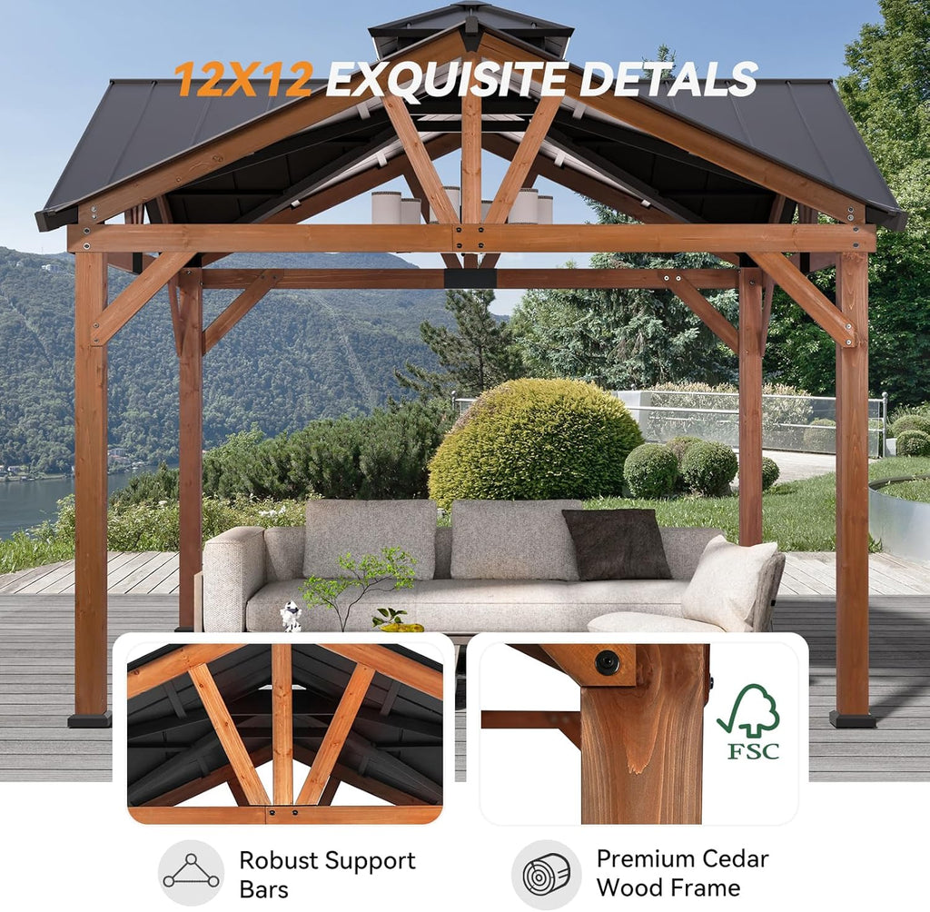 Heavy Duty Hardtop Wood Gazebo with Steel Roof K32024