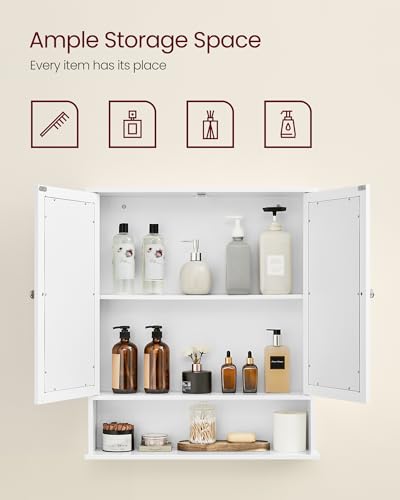 Dove Gray Wall-Mounted Bathroom Cabinet with 2 Mirrored Doors W830097