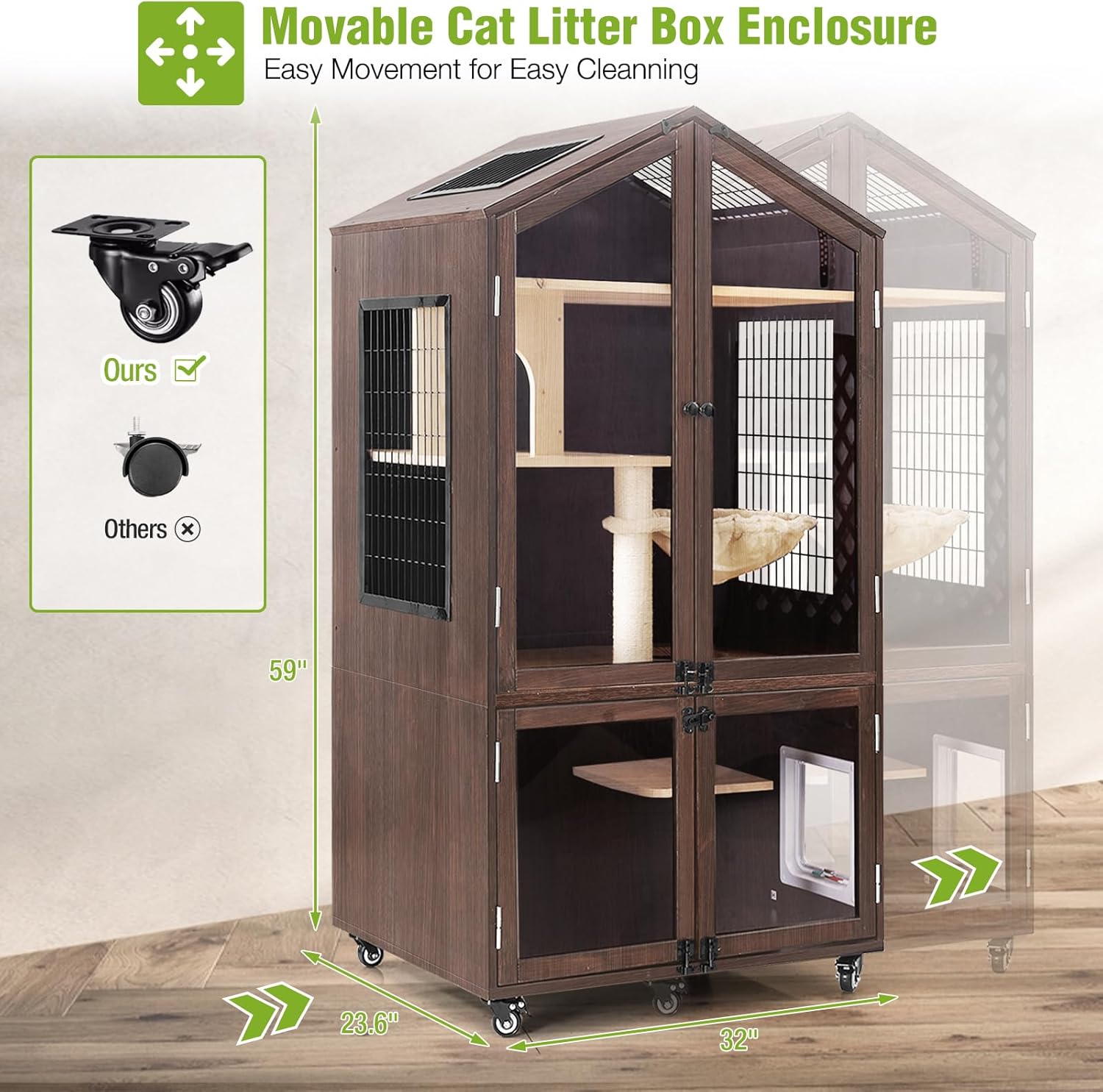Large Wooden Cat Enclosure with Waterproof Roof, 7 Platforms, 2 Resting Box T730686