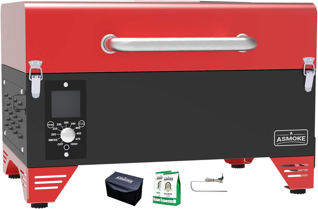 Red Electric Pellet Grill with Smart Meat Probe and Waterproof Cover L166