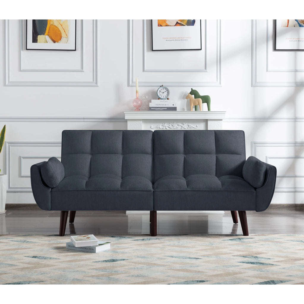76" Futon Sofa Bed, Upholstered with Polyester, Wood Frame, Dark Gray C633521