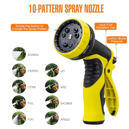 75 ft Expandable Garden Hose with 10 Pattern Spray Nozzle, 3/4 Solid Brass Connectors, Retractable Latex Core V232