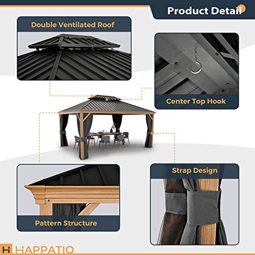 10' x 12' Hardtop Metal Gazebo with Netting and Curtains Z42818