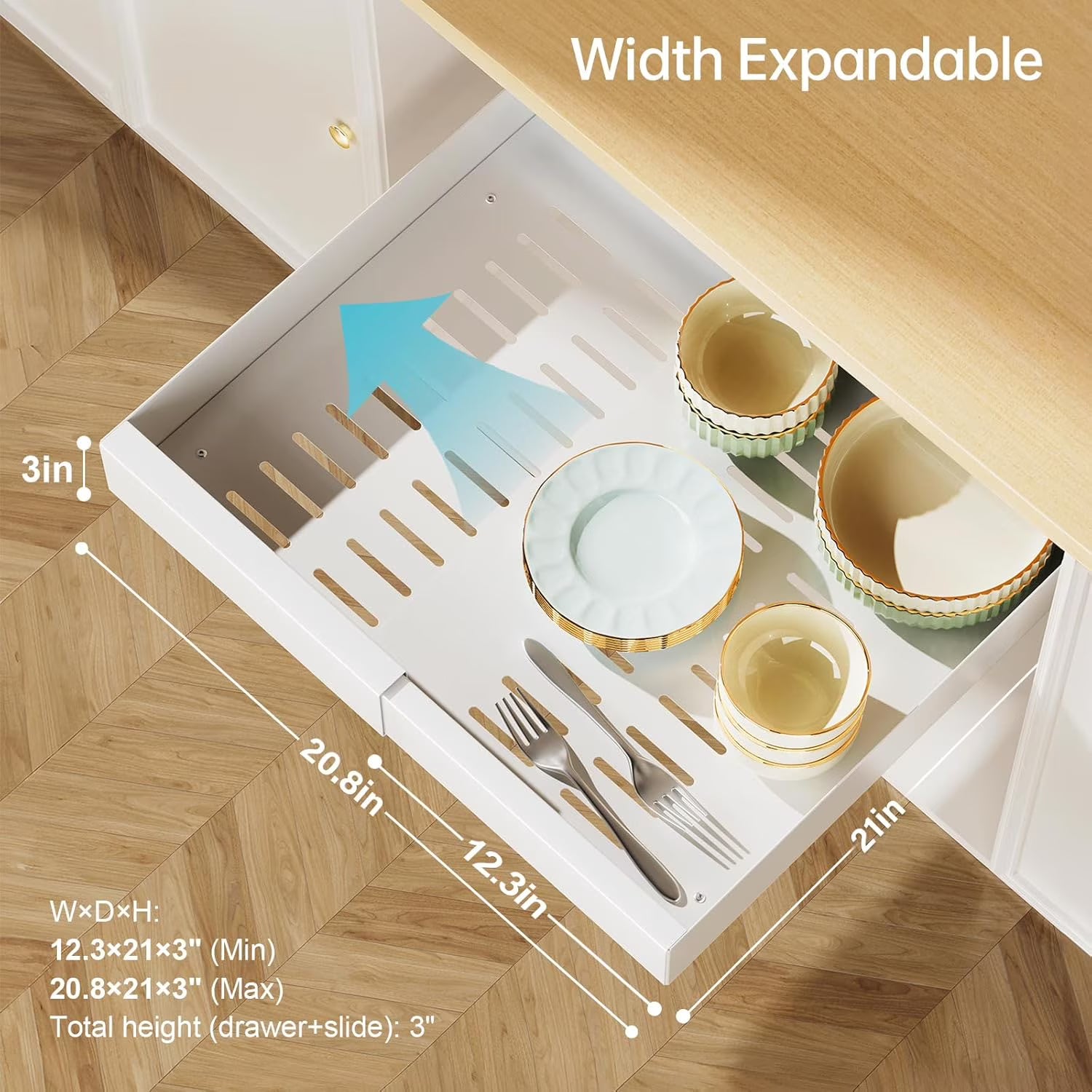 Pull Out Cabinet Organizer, 21 Deep Expandable Slide Out Drawers W8277