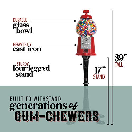 15 Inch Candy Dispenser with Stand Durable Aluminum Frame Includes 2lbs Bag of Gumballs 0.62 Inch Gumballs R8769