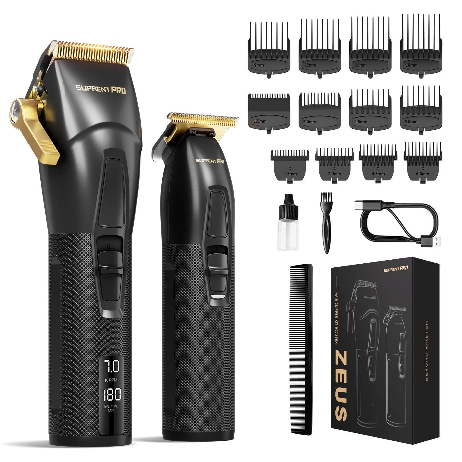 USB-C Rechargeable Cordless Hair Clippers with T-Blade Trimmer, Black I753